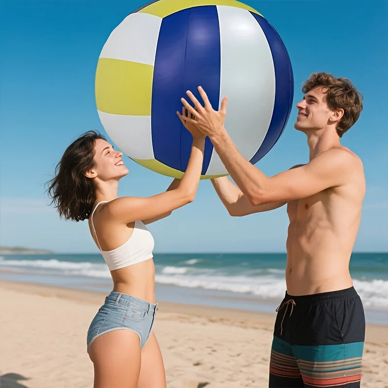Giant Inflatable Volleyball Durable PVC Beach Ball with Blue Yellow Stripes for Family Gatherings Beach Parties Backyard Games