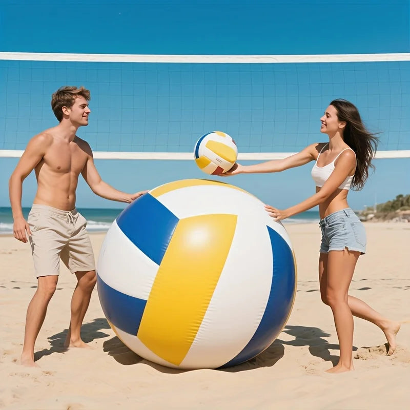 Giant Inflatable Volleyball Durable PVC Beach Ball with Blue Yellow Stripes for Family Gatherings Beach Parties Backyard Games
